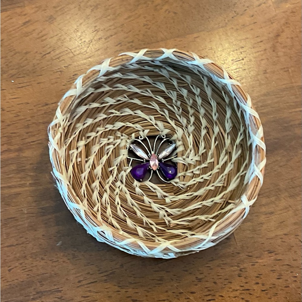 Handcrafted Woven Basket with Purple Butterfly Accent